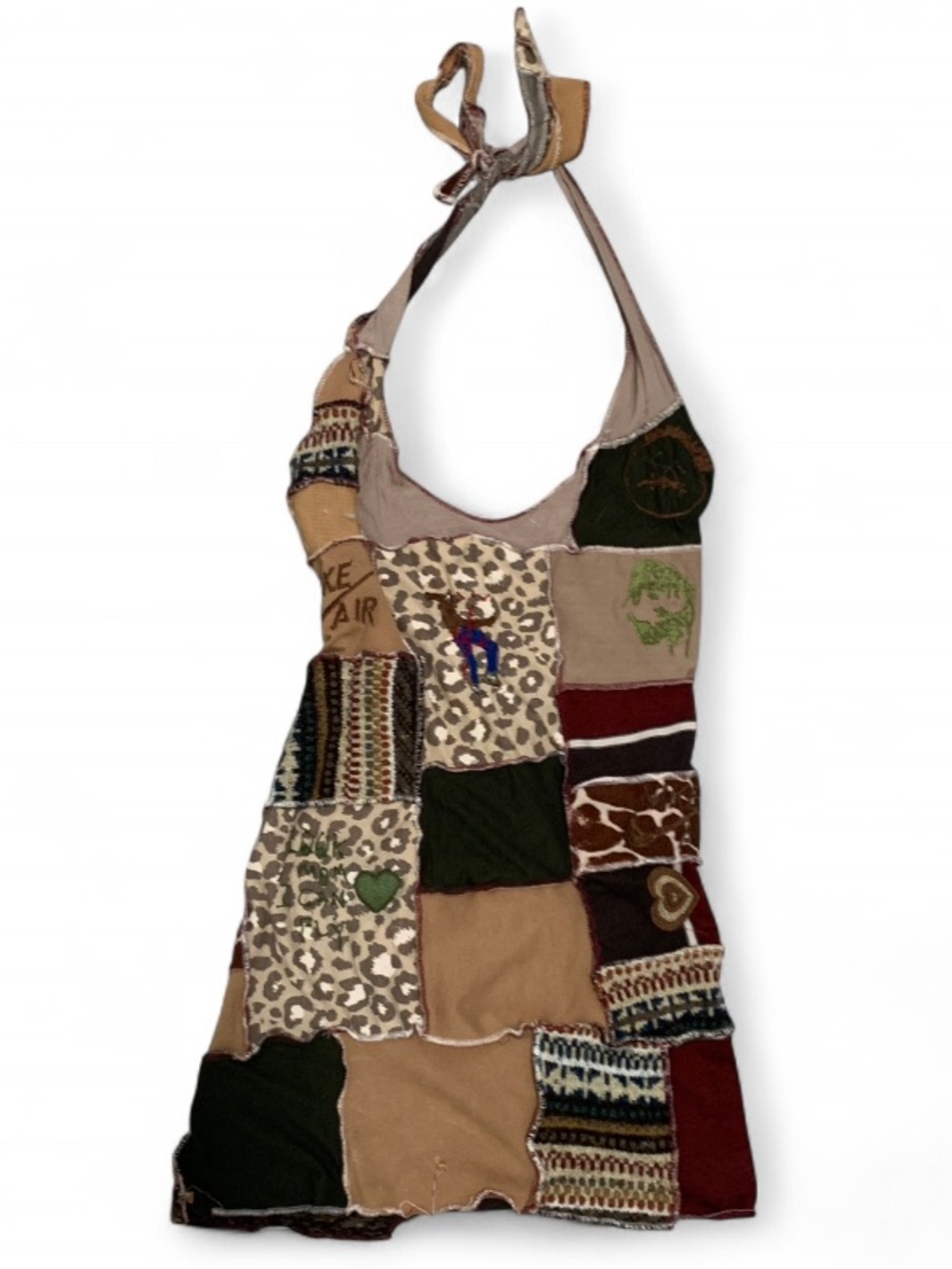 Y2K Boho Patchwork Fitted Halter Mini Dress